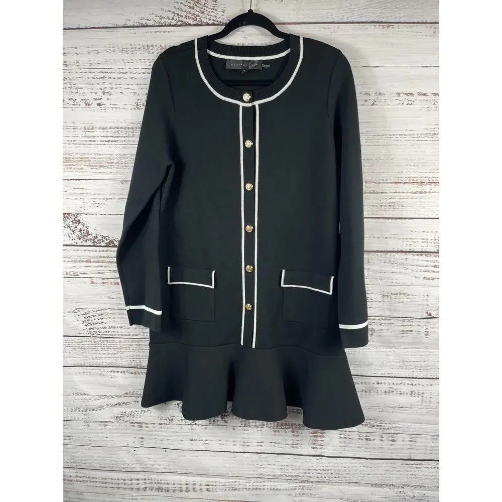 Endless Rose Sweater Dress Womens Medium Black Contrast Trim Button Front Short - Picture 2 of 11